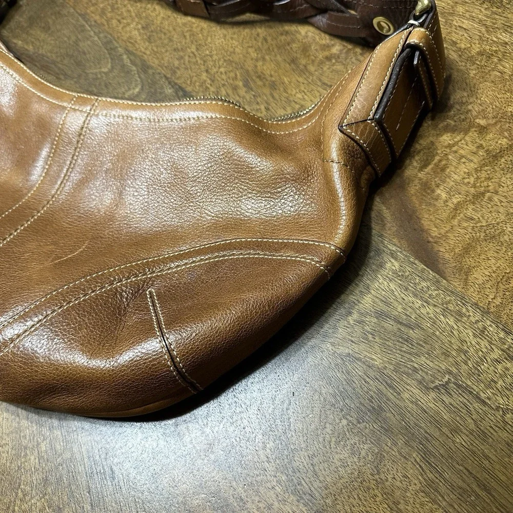 Coach Brown Leather Shoulder Bag with Braided Strap